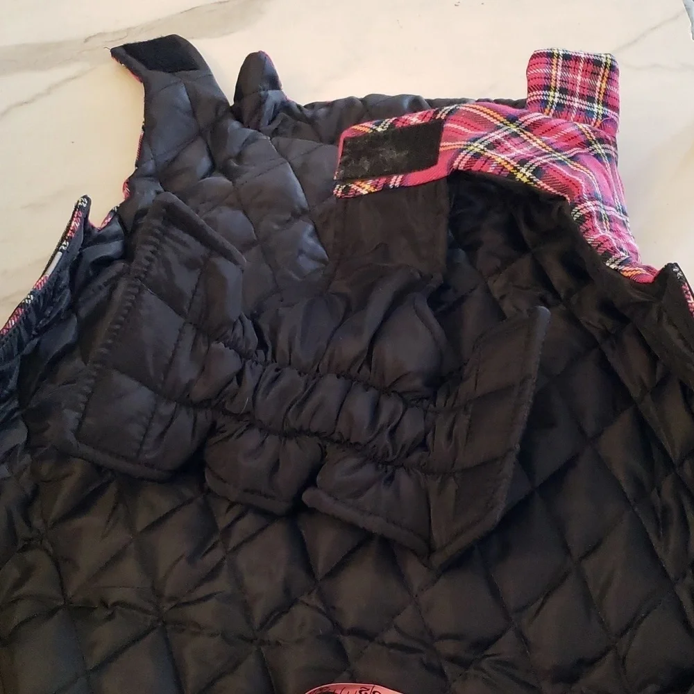 Winter Dog Coat Fuschia Pink Plaid  with Refective Stripe Size XL
